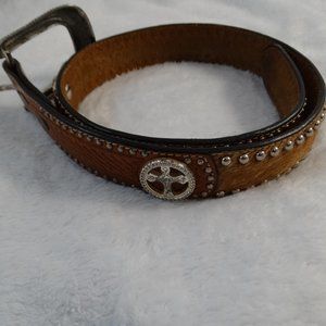 Ranger Belt Co. Genuine Handtooled  Leather Belt Studded Cross 22" to 26"